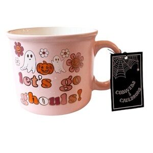 🎃 LET’S GO GHOULS Pink Ghost Halloween Mug Cobwebs & Cauldrons NEW